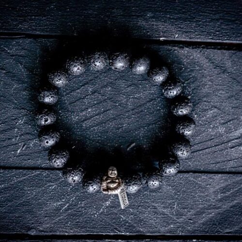 Kralen armband Lavasteen met happy buddha