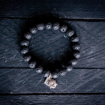Kralen armband Lavasteen met zen buddha