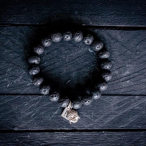 Kralen armband Lavasteen met zen buddha