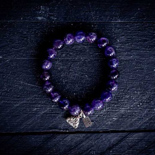 Kralen armband Amethist met happy buddha
