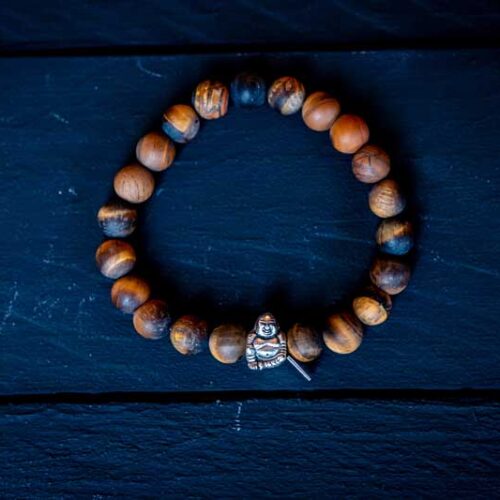 Kralen armband tiger eye mat met happy buddha