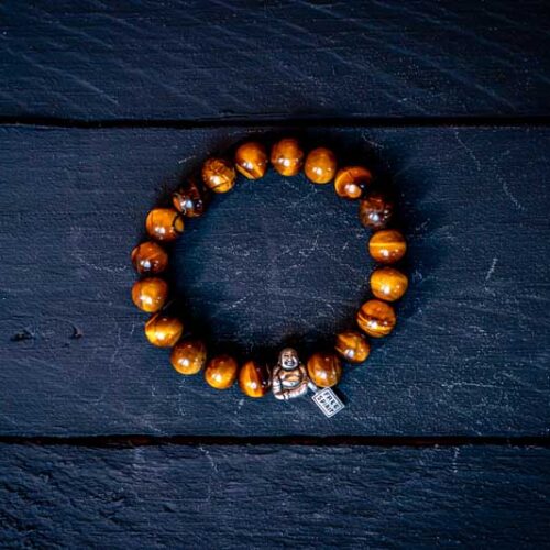 Kralen armband tiger eye met zilveren happy buddha