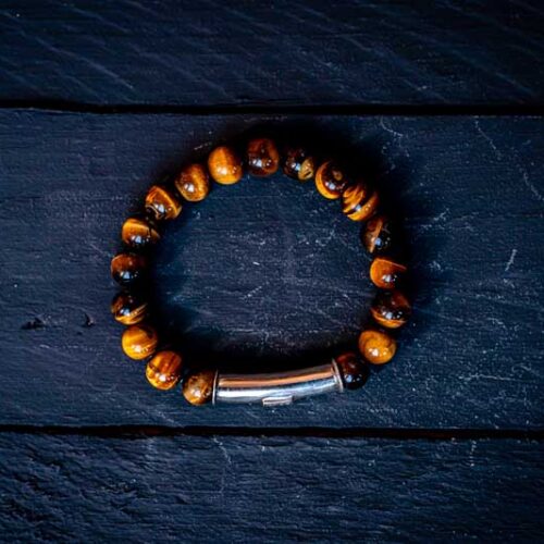 Kralen armband tiger eye met zilveren koker