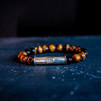 Kralen armband tiger eye met zilveren koker