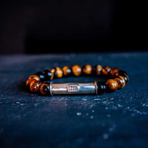 Kralen armband tiger eye met zilveren koker