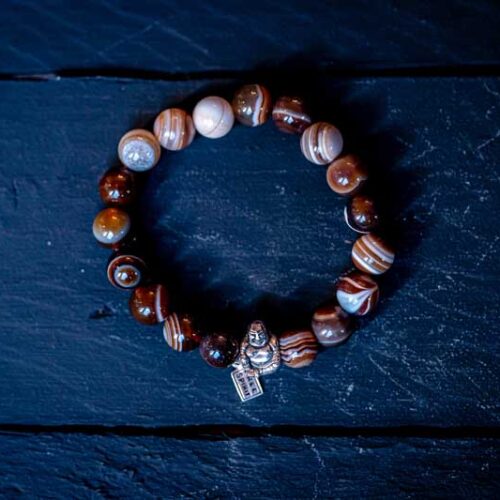 Kralen armband coffee agaat met happy buddha
