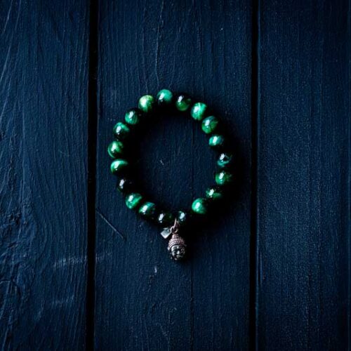 Kralen armband Tiger eye Gucci green met zilveren zen buddha hoofdje