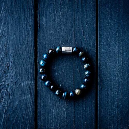 Kralen armband Tiger eye darkblue met zilveren blokje