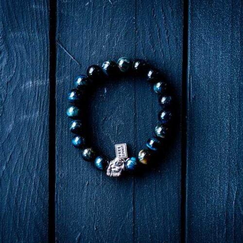 Kralen armband Tiger eye darkblue met happy buddha