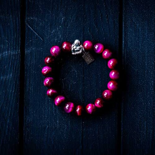Kralen armband Tiger eye pink met happy buddha