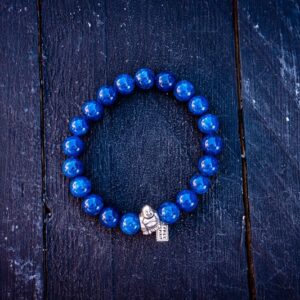 Kralen armband kobalt blauw met zilveren happy buddha