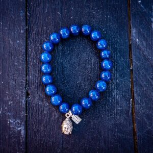 Kralen armband kobalt blauw met zilveren zen buddha hoofdje