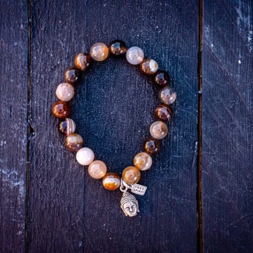 Kralen armband coffee agaat met zilveren zen buddha hoofdje