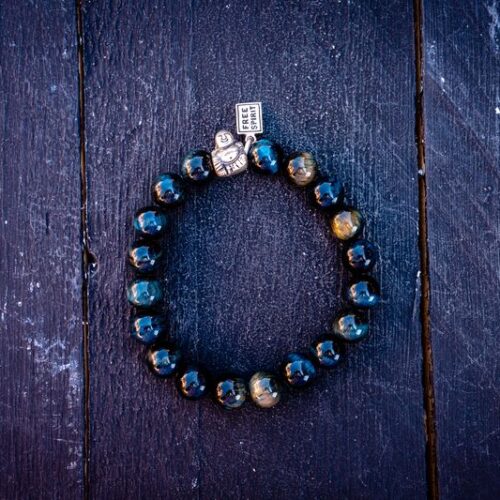 Kralen armband Tiger eye dark blue met happy buddha 1