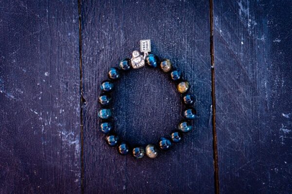 Beads armband Tigereye darkblue met happy buddha 1