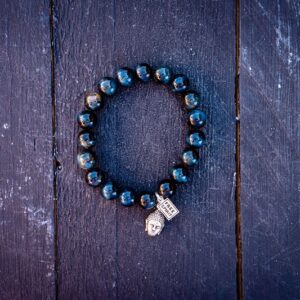 Beads armband Tiger eye dark blue met zen buddha hoofdje