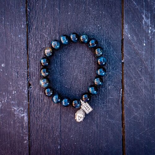 Kralen armband Tiger eye dark blue met zen buddha hoofdje