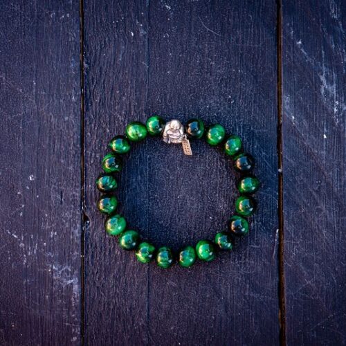 Kralen armband tiger eye gucci green met zilveren happy buddha 1
