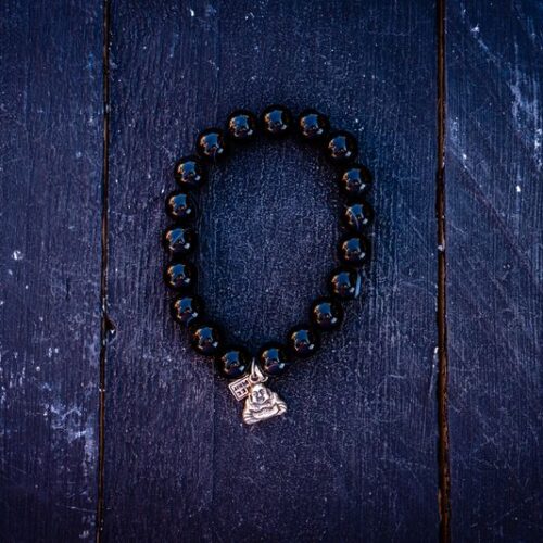Kralen armband zwarte agaat met happy buddha 1