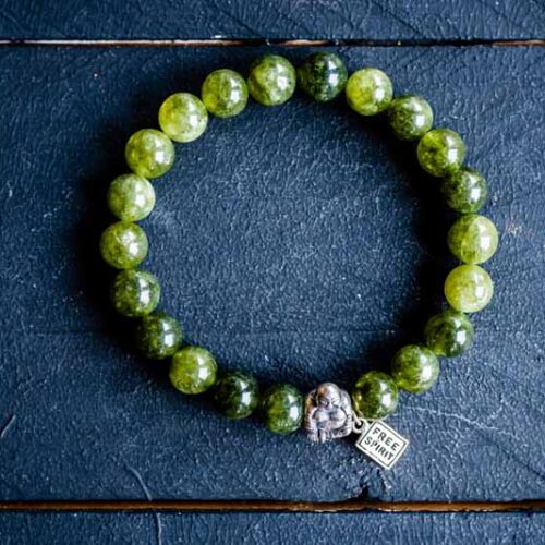 Kralen armband Canadese jade met zilveren happy buddha