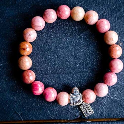 Kralen armband Rhodoniet met happy buddha