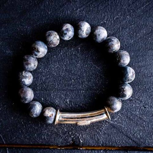 Kralen armband matte labradoriet met zilveren koker