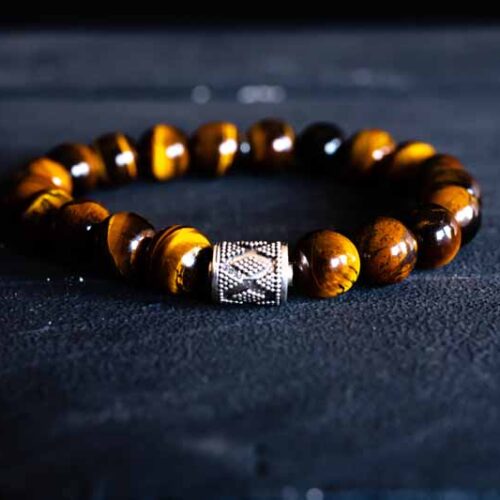 Kralen armband tiger eye met print bedel