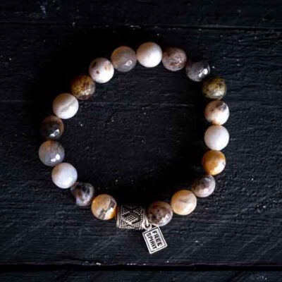 Kralen armband Bamboo agaat met print bedel
