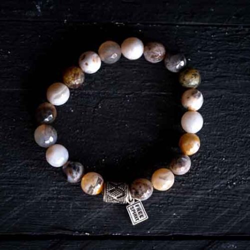 Kralen armband Bamboo agaat met print bedel