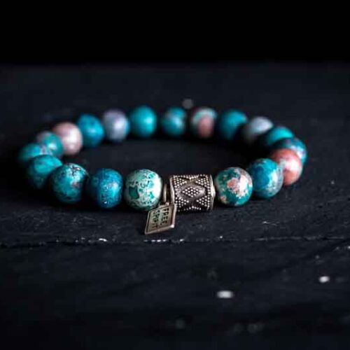 Kralen armband Amerikaans turkoois met print bedel