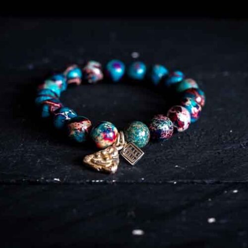 Kralen armband zee sediment multi colour blauw met happy buddha
