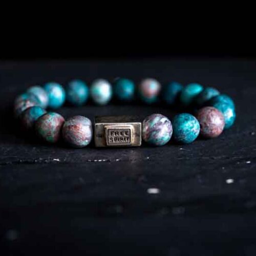 Kralen armband Amerikaans turkoois met zilveren logo blokje