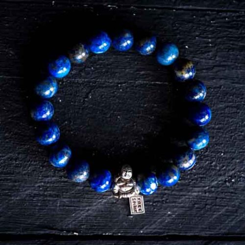 Kralen armband zee sediment donkerblauw met happy buddha