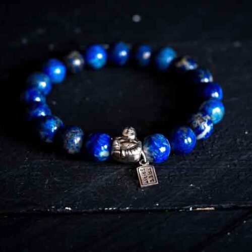 Kralen armband zee sediment donkerblauw met happy buddha