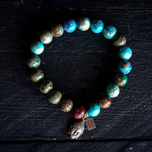 Kralen armband zee sediment licht turkoois met zen buhhha hoofdje