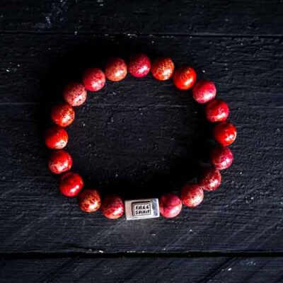 Kralen armband rode zee sediment met zilveren logoblokje