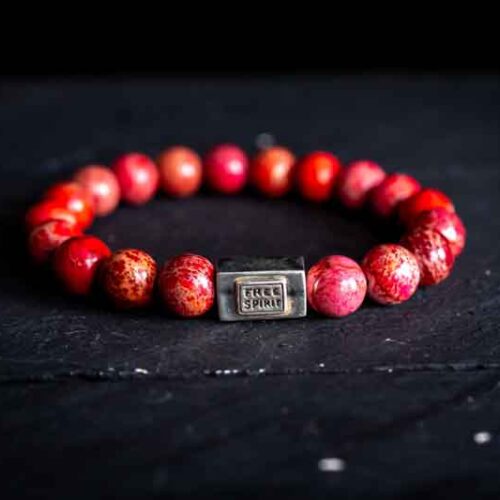 Kralen armband rode zee sediment met zilveren logoblokje