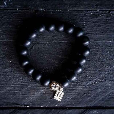 Kralen armband matte onyx met zilveren zen buddha kopje