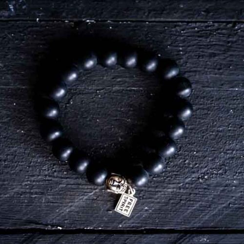 Kralen armband matte onyx met zilveren zen buddha kopje