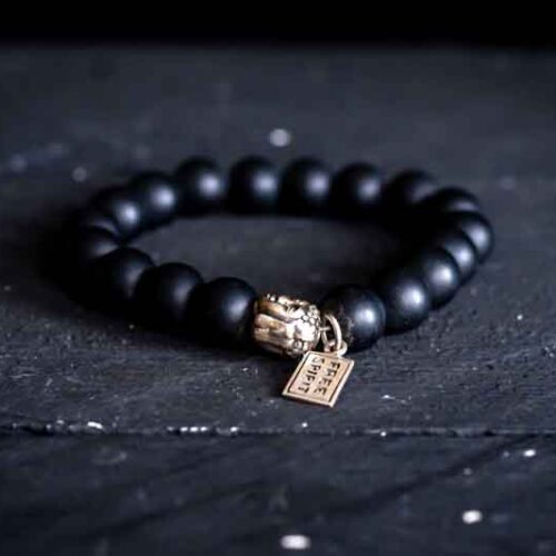Kralen armband matte onyx met zilveren zen buddha kopje