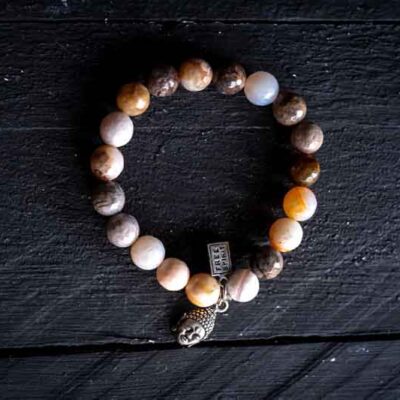 Kralen armband Bamboo agaat met zenbuddha kopje