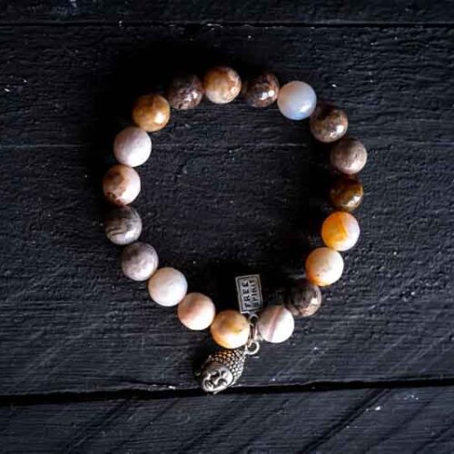 Kralen armband Bamboo agaat met zenbuddha kopje