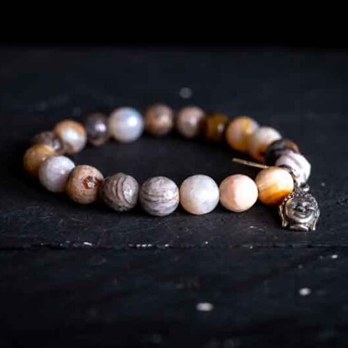 Kralen armband Bamboo agaat met zenbuddha kopje