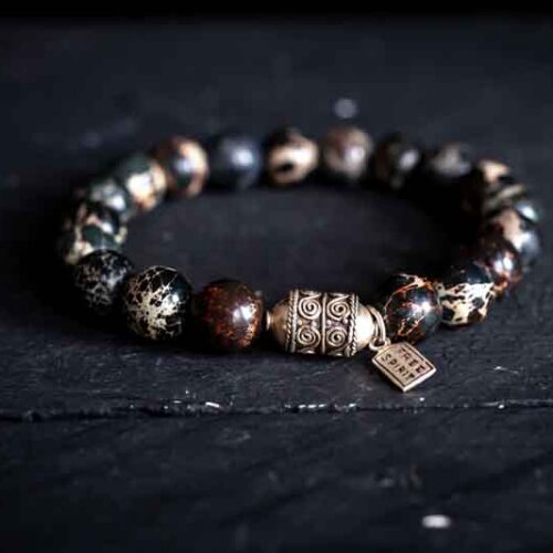 Kralen armband zee sediment black met print bedel