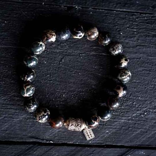 Kralen armband zee sediment black met print bedel