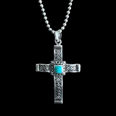 Zilveren hanger Cross blue