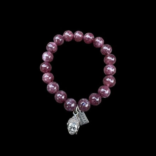Kralen armband Lepidoliet met zen buddha hoofdje