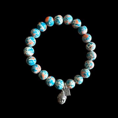 Kralen armband zeesediment turkoois met oranje met zenbuddha hoofdje