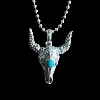 Zilveren hanger Skull blue