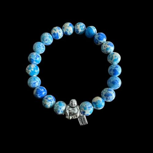 Kralen armband zee sediment kobaltblauw met zilveren happy buddha